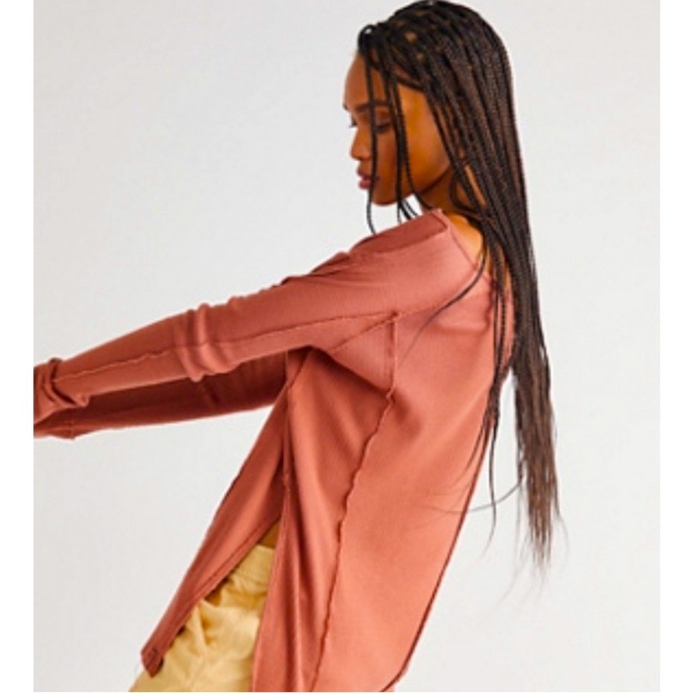 NEW FREE PEOPLE Ginger Snap Waffle Knit Oversized Thermal Long Sleeve Top